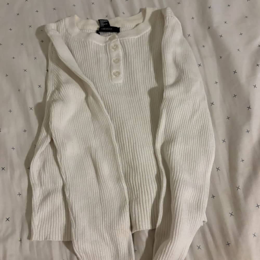 Henley White Ribbed Sweater