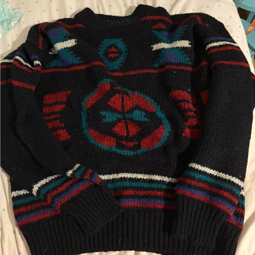 Vintage grandpa Black Patterned Sweater