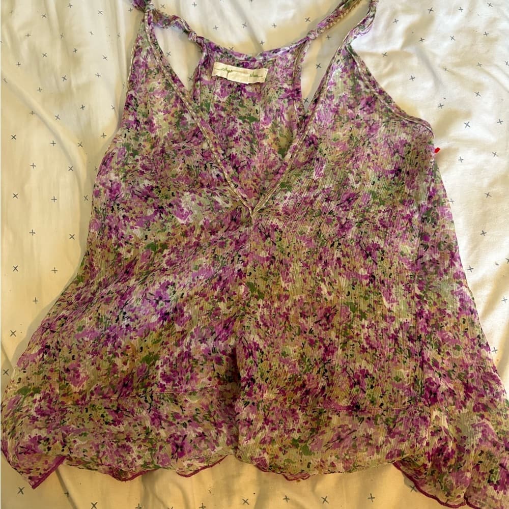 Staring at Stars Sheer Floral Asymmetrical Wrap Camisole