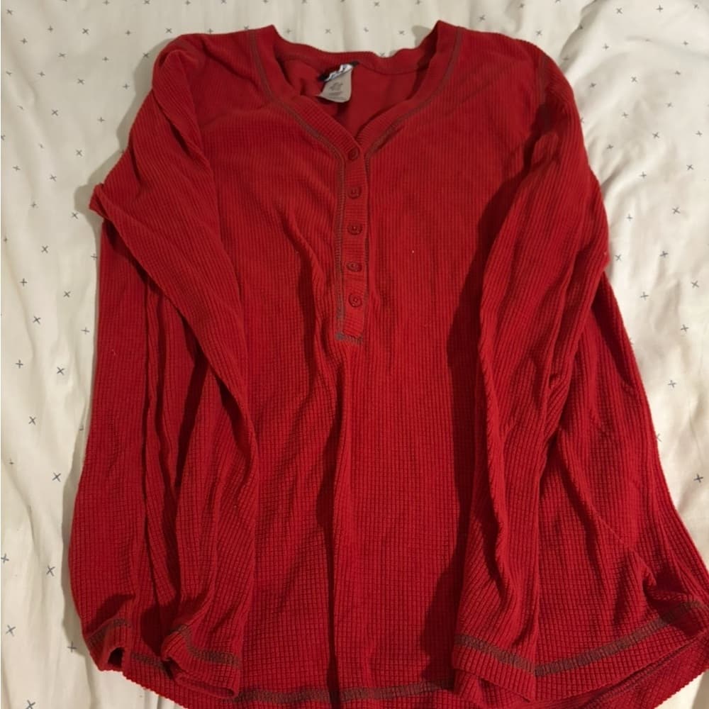 Henley Red Long Sleeve Shirt