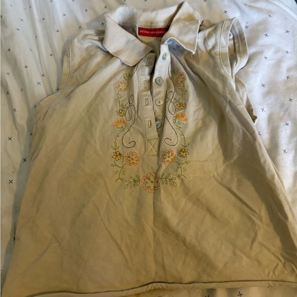 Gloria Vanderbilt Beige Knit Y2K floral Top