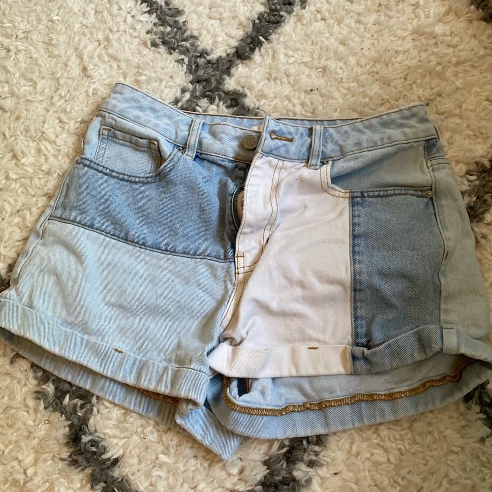Patchwork denim shorts