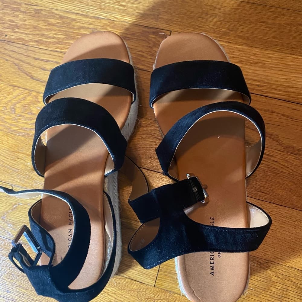 Black wedge sandals