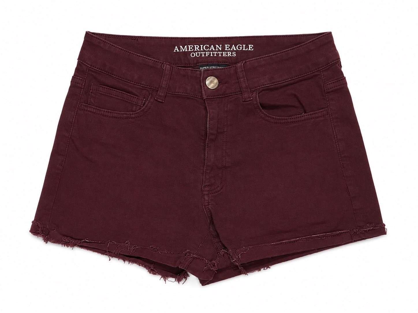 American Eagle Outfitters Super Stretch Burgundy Raw Hem Shorts Women’s Size 6