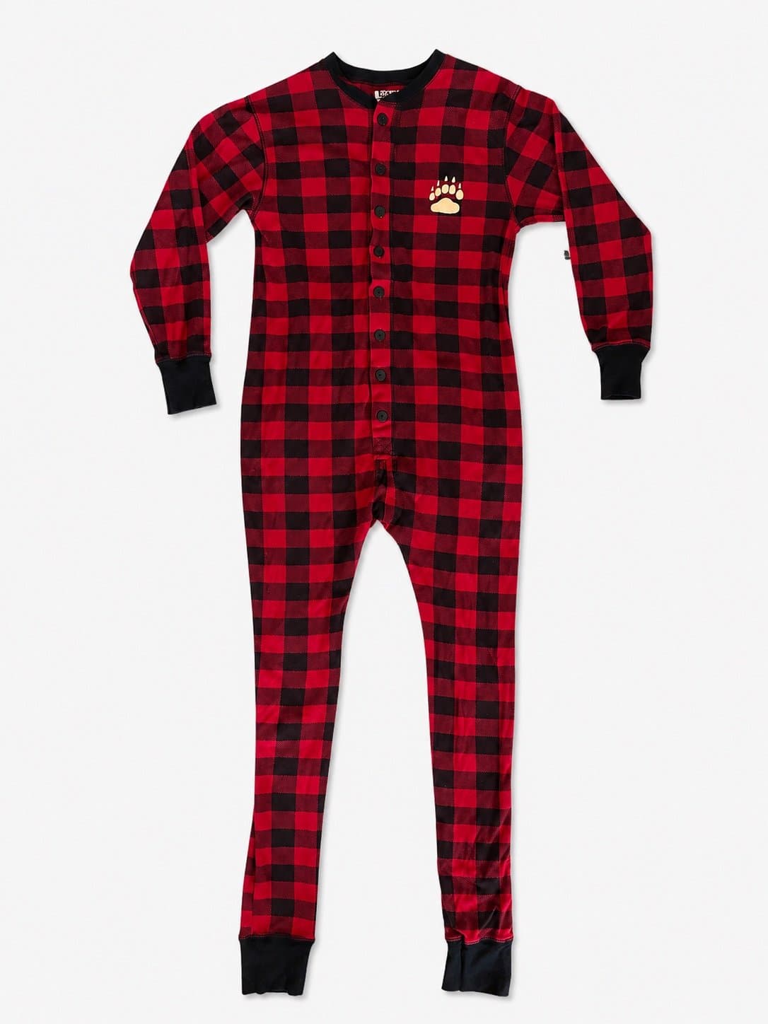 Lazy One Bear Cheeks Buffalo Plaid Flapjack Onesie Pajamas XS Red Black