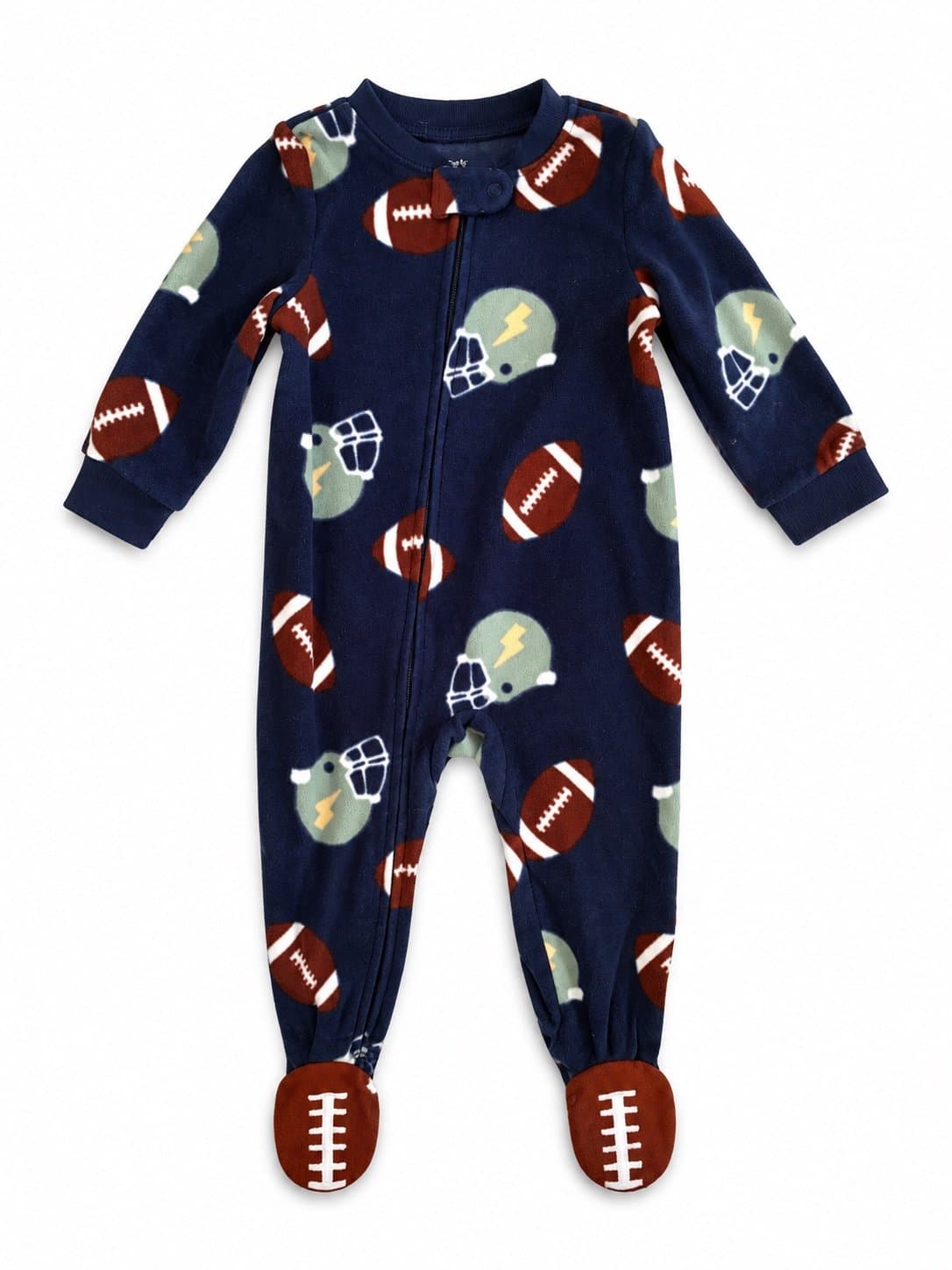 : Carter’s Football Fleece Footed Sleeper Pajamas | 12 Months | Cozy Zip-Up