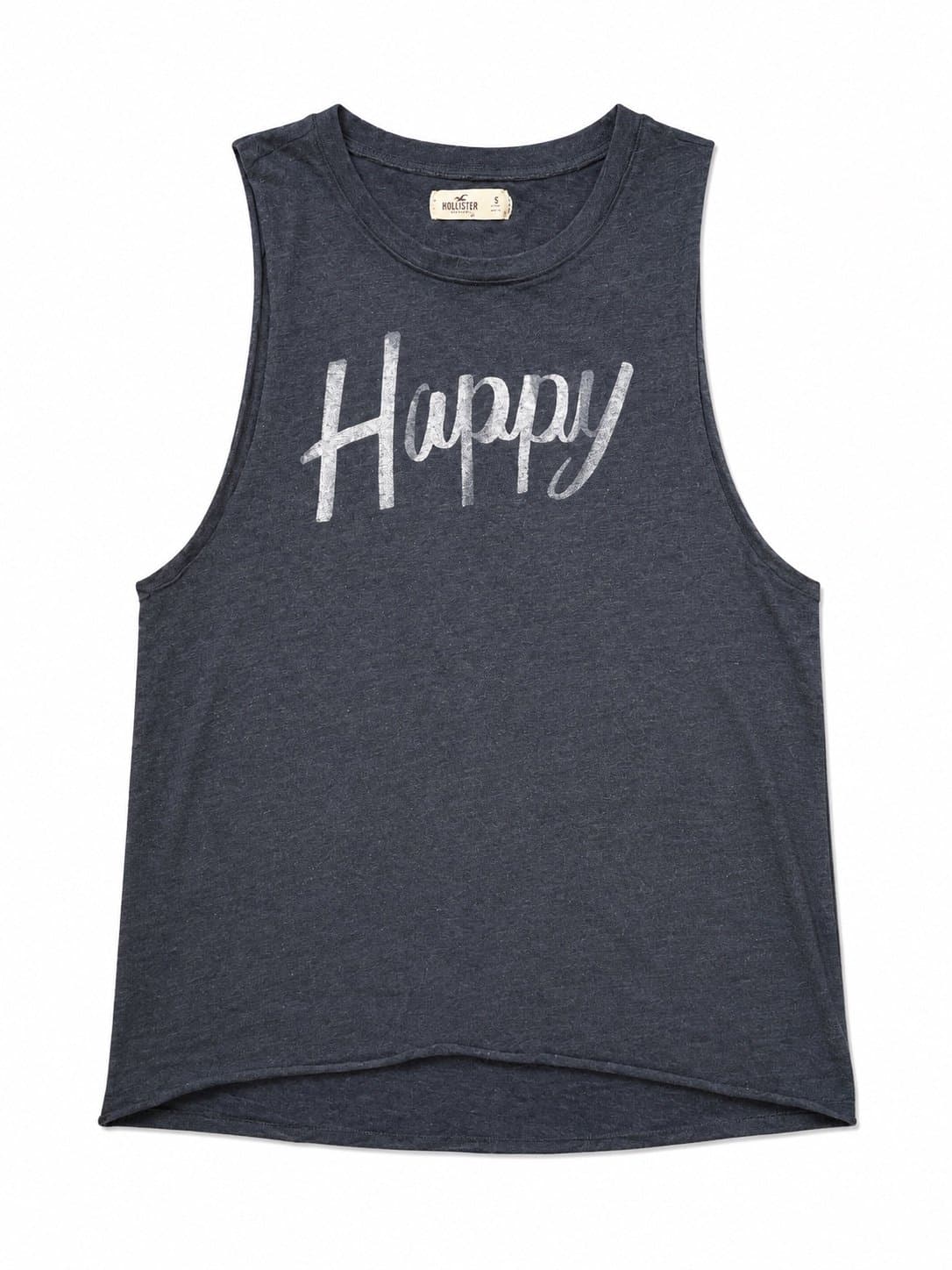 Hollister Women’s “Happy” Graphic Muscle Tank Top Gray Size Small Casual