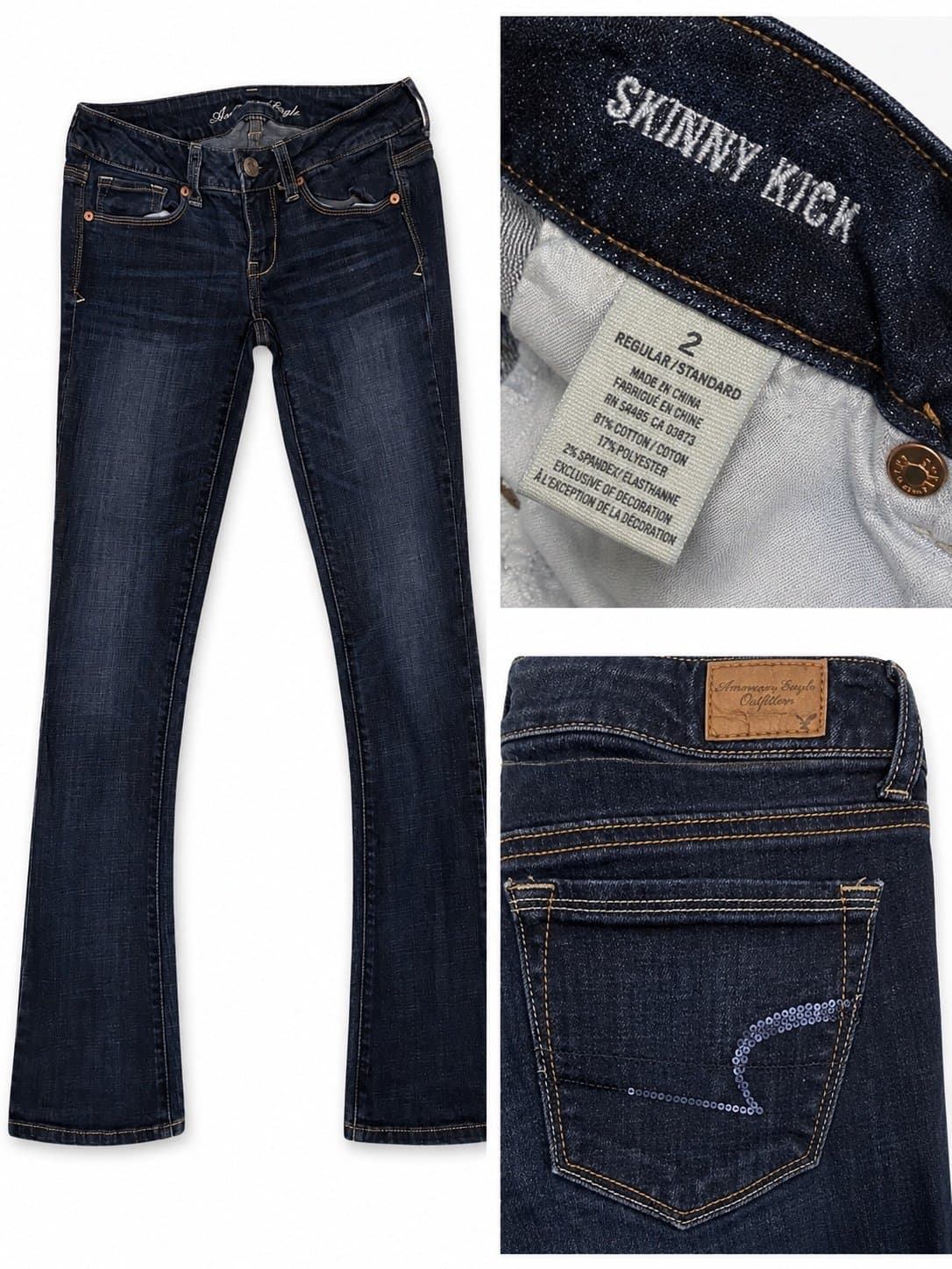 American Eagle Artist Stretch Bootcut Jeans Women’s Size 2 Regular Dark Sequin