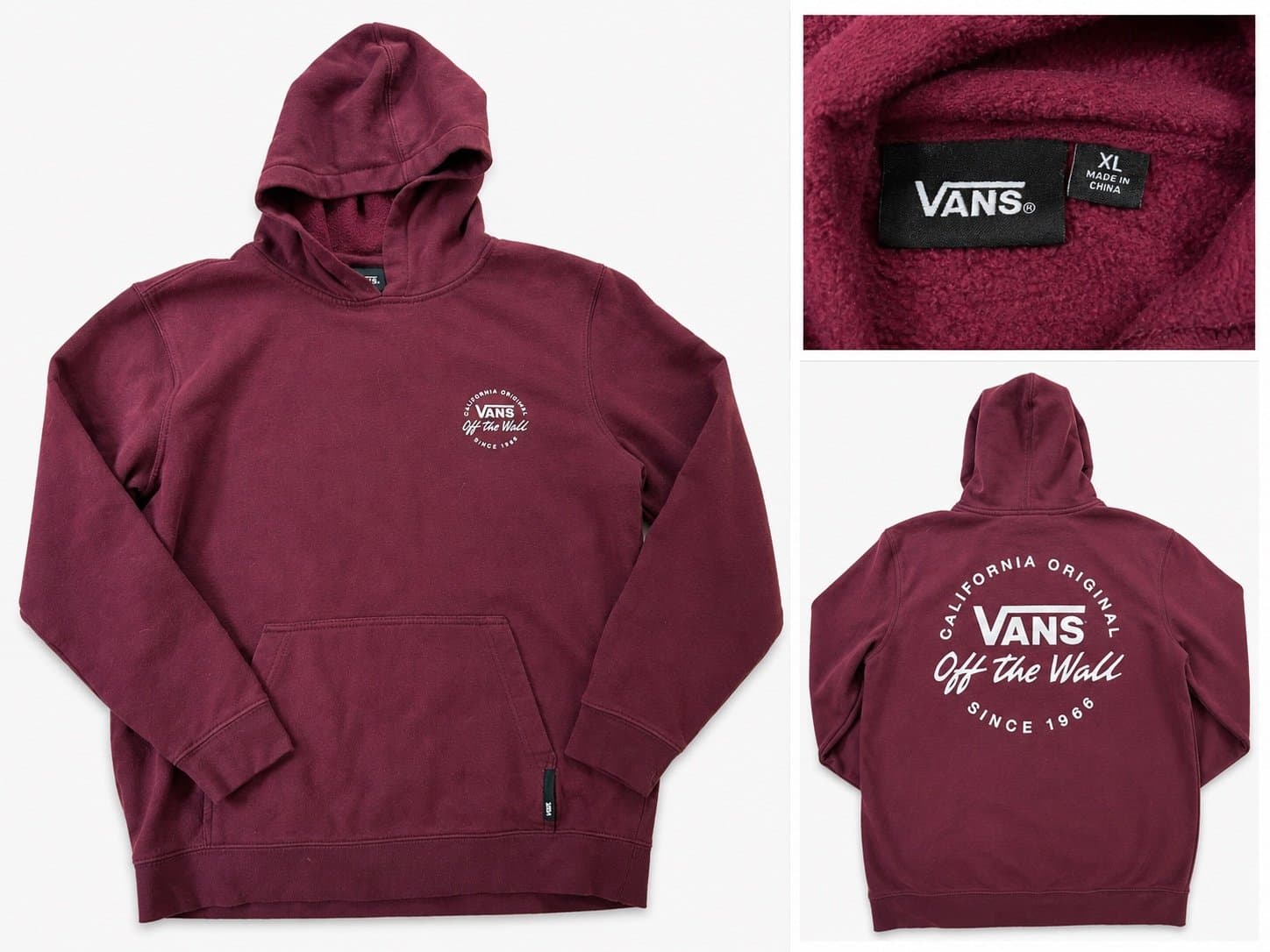Vans Off The Wall Hoodie Y XL Burgundy California Original Pullover Sweatshirt