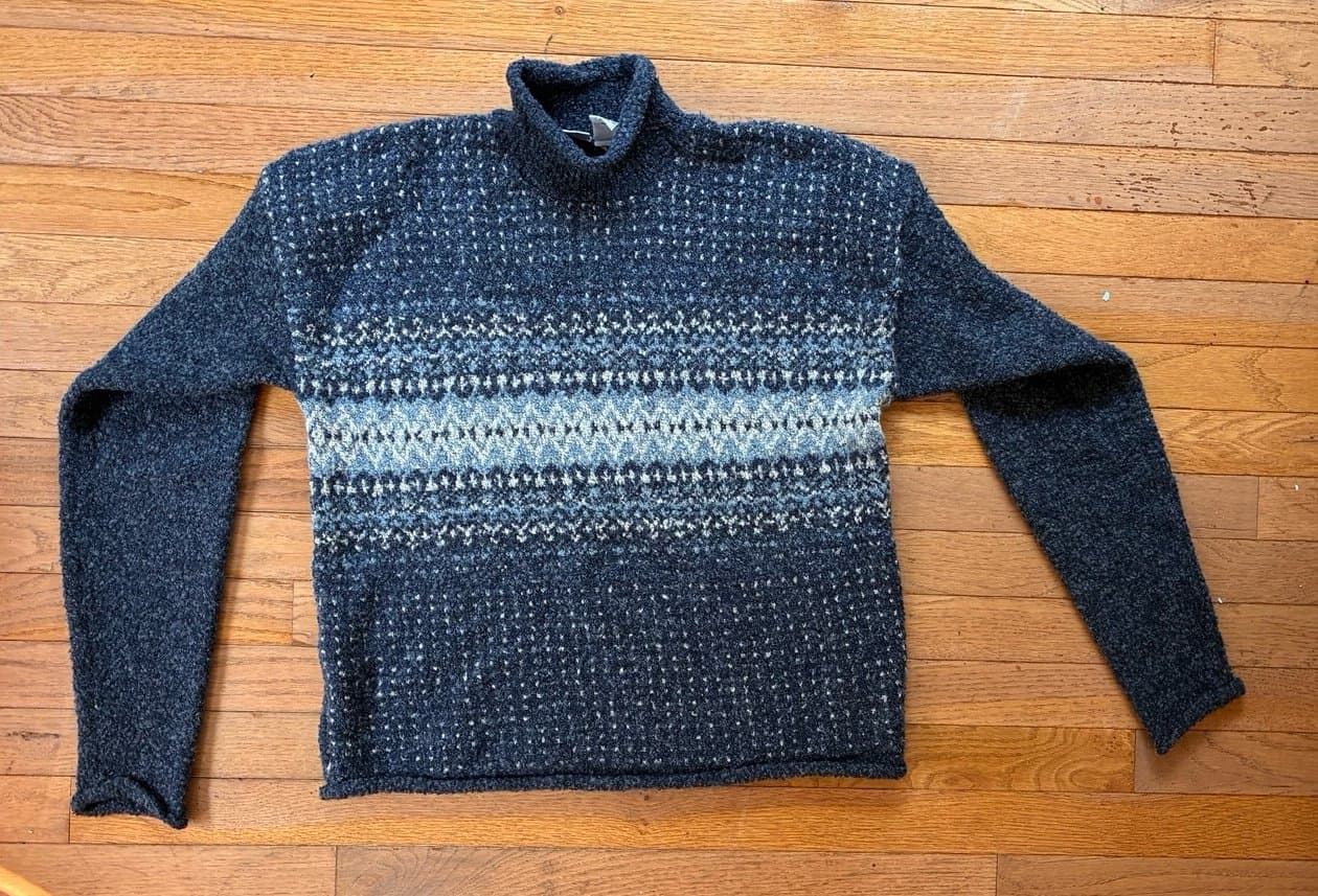 Arizona Jean Company Fair Isle Turtleneck Sweater Women’s Large Blue Gray Wool B