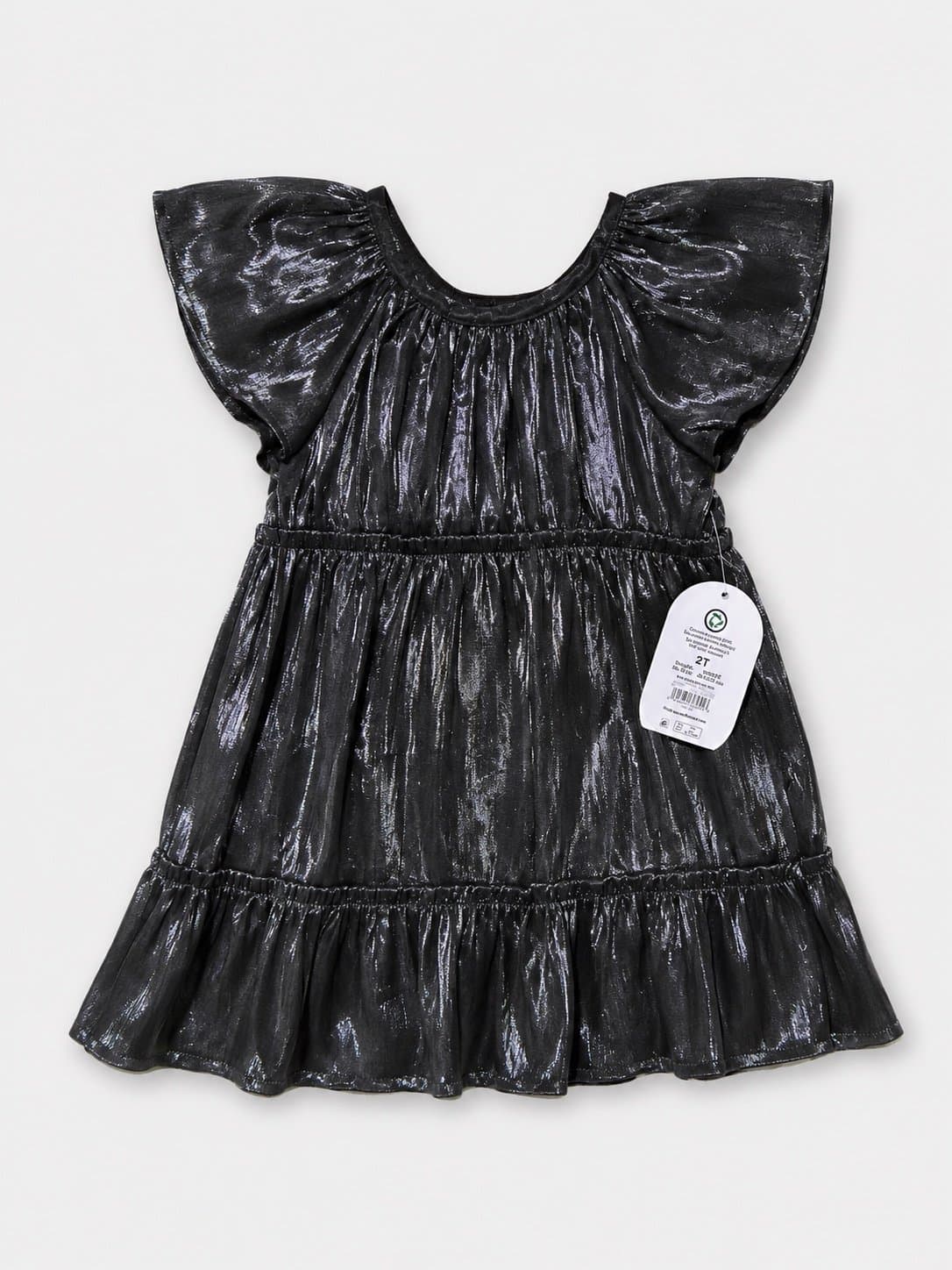 NWT Boutique Toddler Girls Black Metallic Flutter Sleeve Dress Size 2T Party