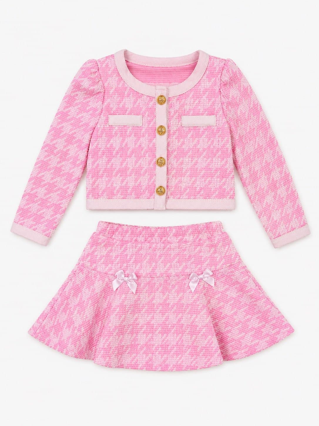 Boutique Girls 2T Pink Tweed Skirt Set Gold Button Jacket Preppy Special
