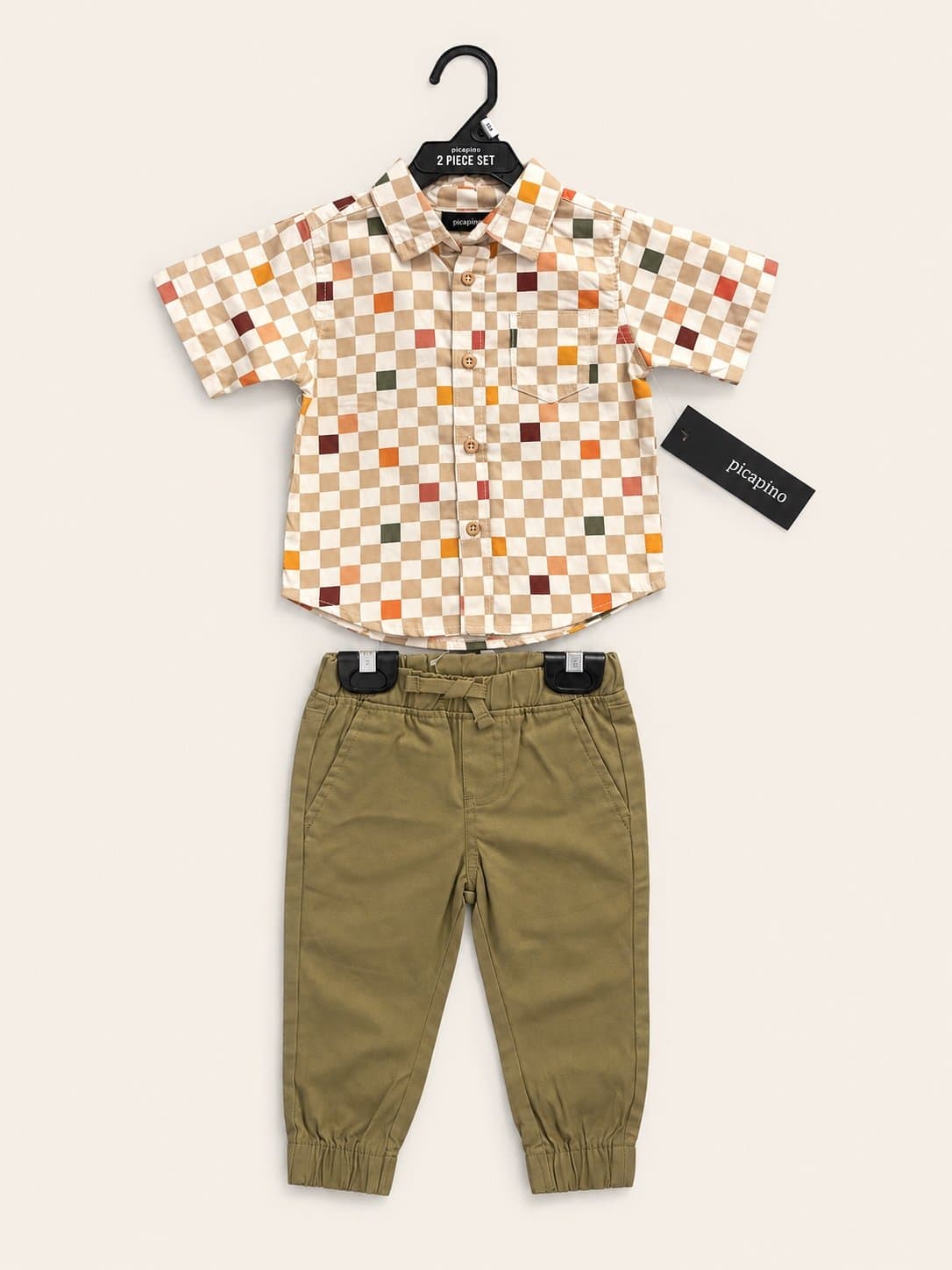 NWT Picapino 2 Piece Toddler Boys Outfit Set 12M Button-Up Shirt & Khaki Jogger