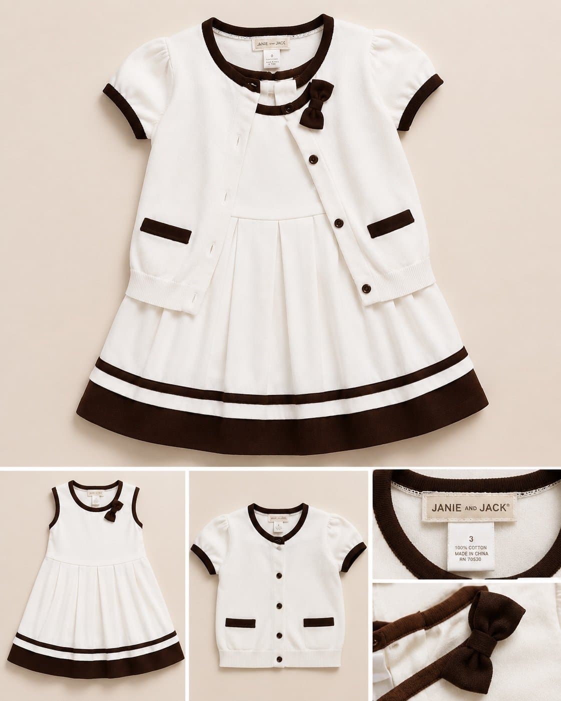 Janie and Jack Girls 3T White & Black Special Occasion Dress Matching Cardigan