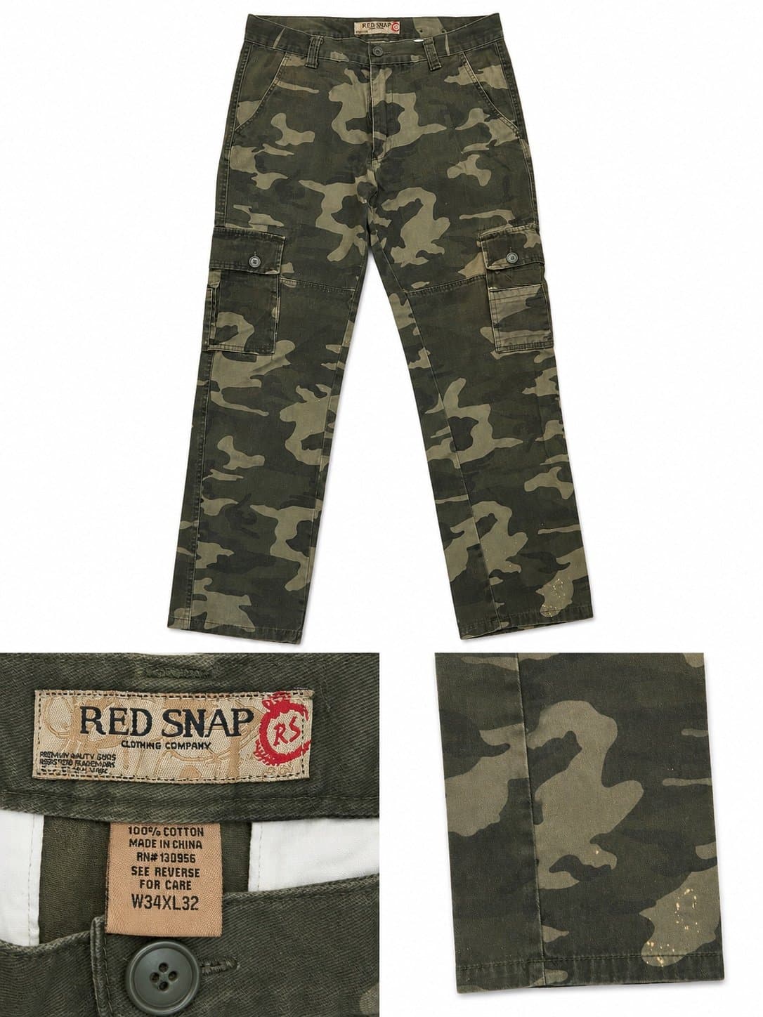 Red Snap Clothing Company Men’s Camo Cargo Pants Woodland Camouflage Utility W34