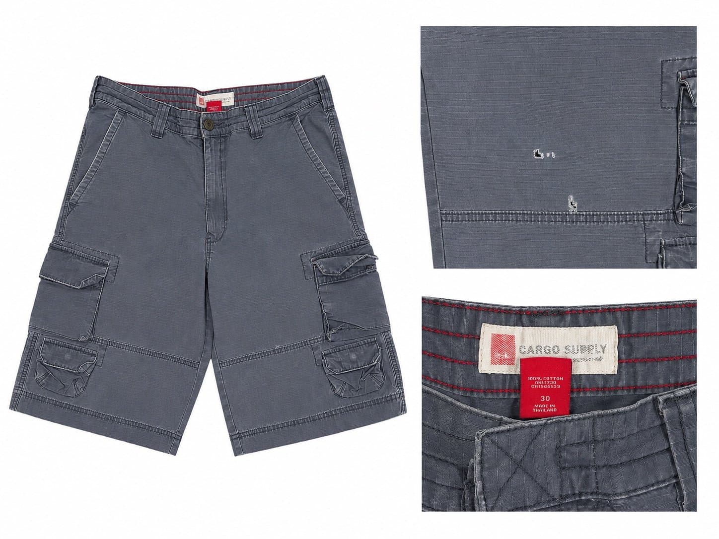 Cargo Supply Men’s Cargo Shorts Gray Ripstop Utility Multi Pocket Size 30