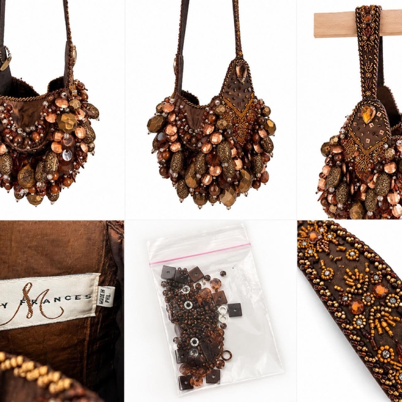 Mary Frances Bees & Honeycomb Vintage Beaded Purse Brown Bronze Amber Handbag
