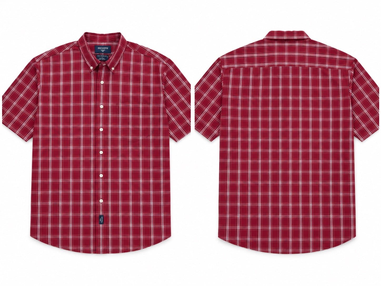 Dockers Men’s Large Red Plaid Short Sleeve Button Up Shirt 100% Cotton Casual