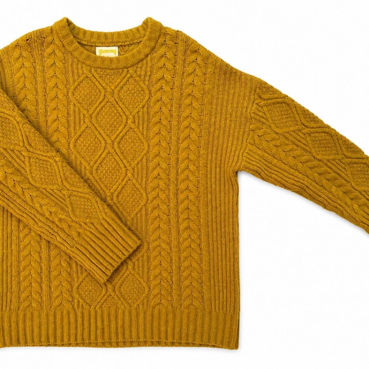 Yummy Sweater Co Mustard Yellow Cable Knit Sweater Sz Large Cozy Chunky Pullover