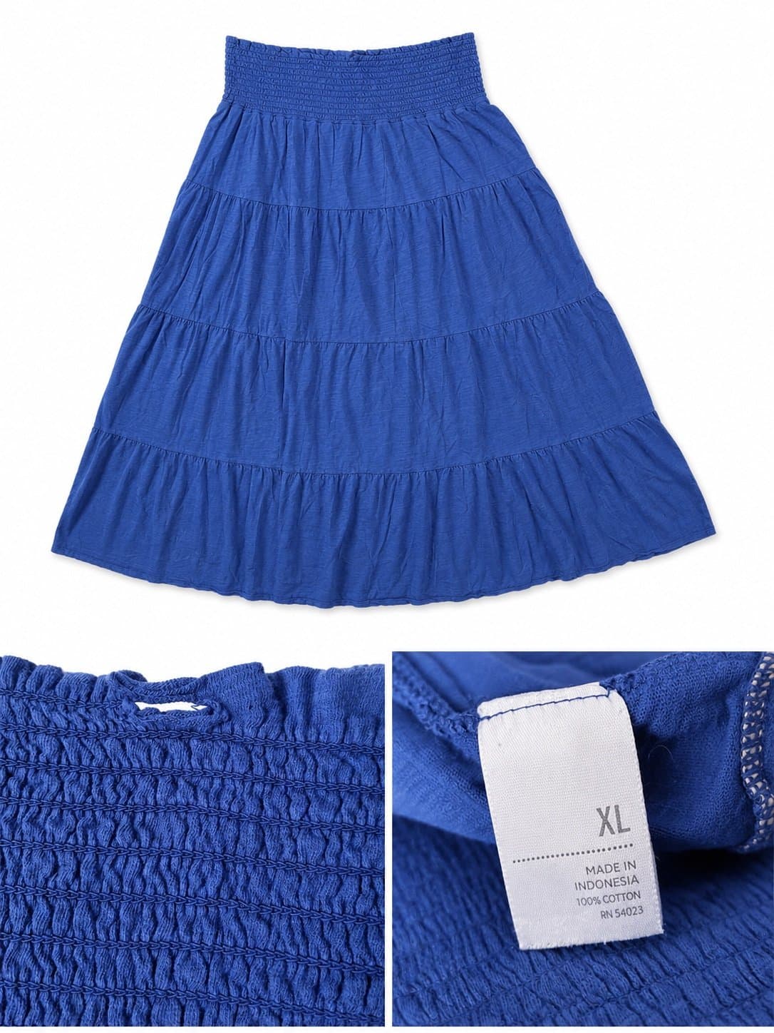 Women’s Blue Tiered Cotton Maxi Skirt – XL