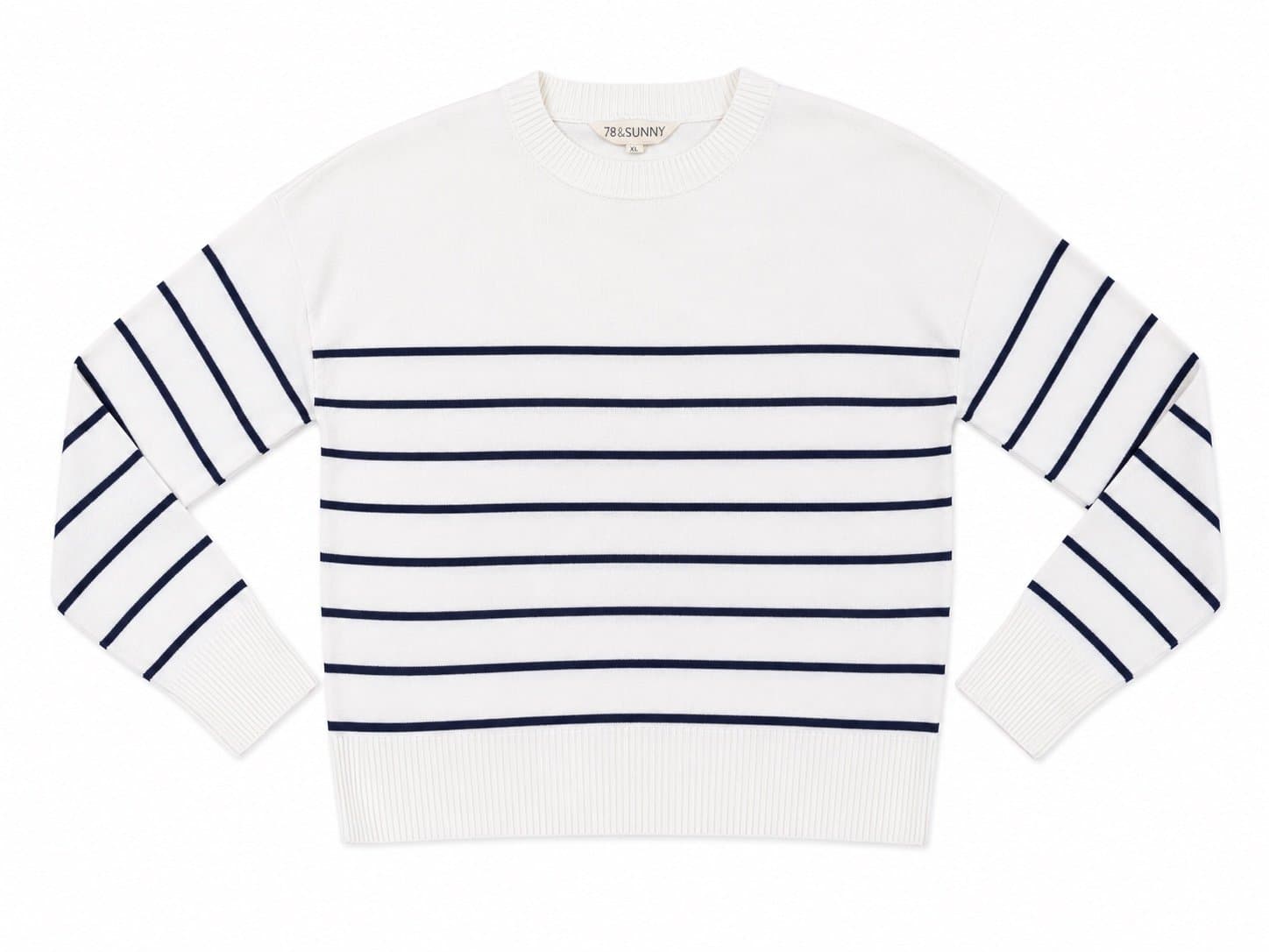 78 & Sunny White & Navy Striped Sweater – Women’s XL