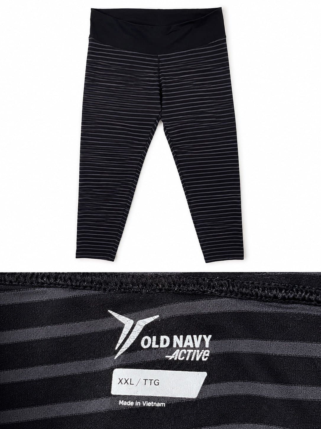 Old Navy Active Go-Dry High Rise Cropped Leggings Black Gray Stripe Women’s XXL