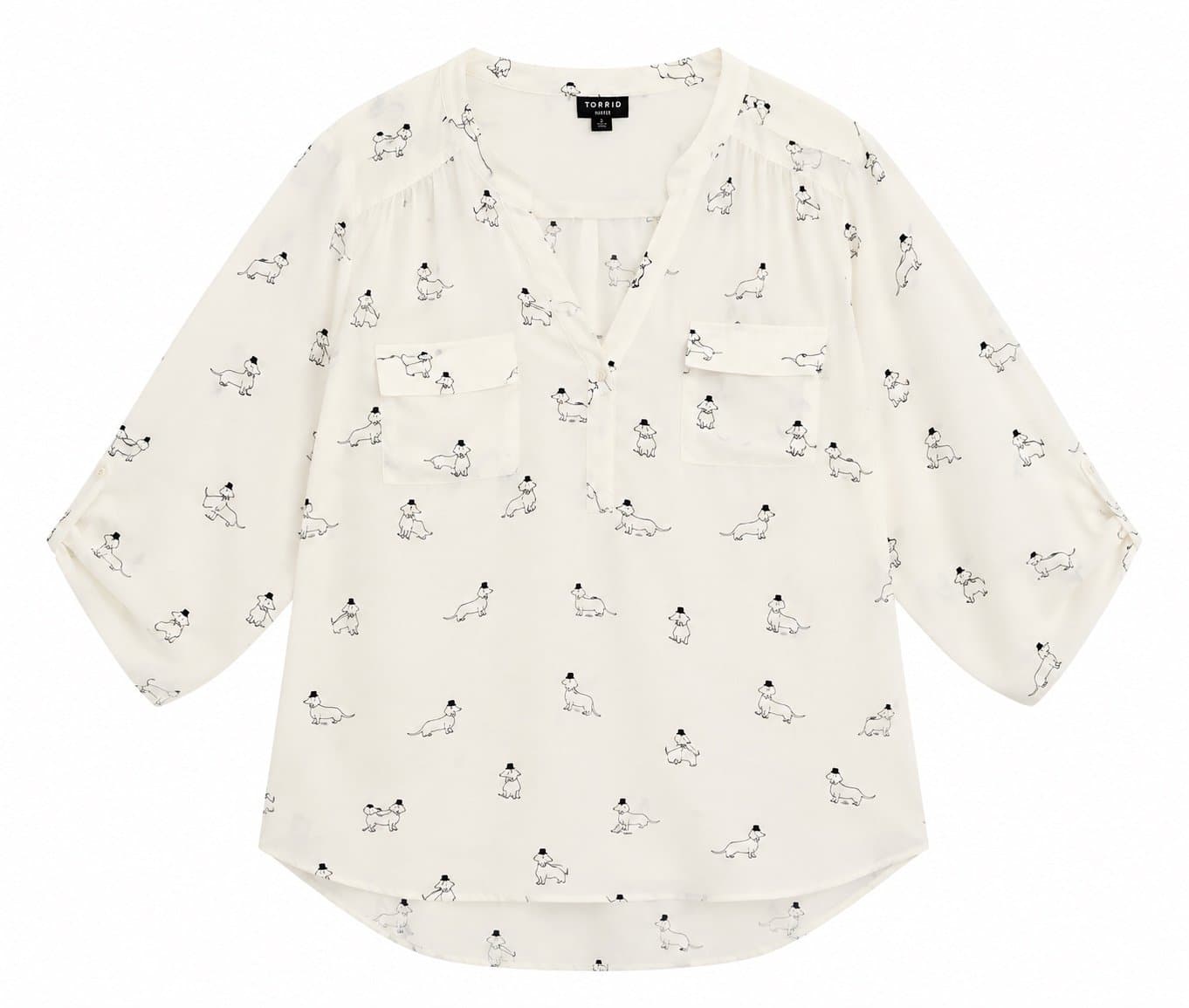 Torrid Harper Dog Print Blouse – Size 2 (2X) – White Novelty Print