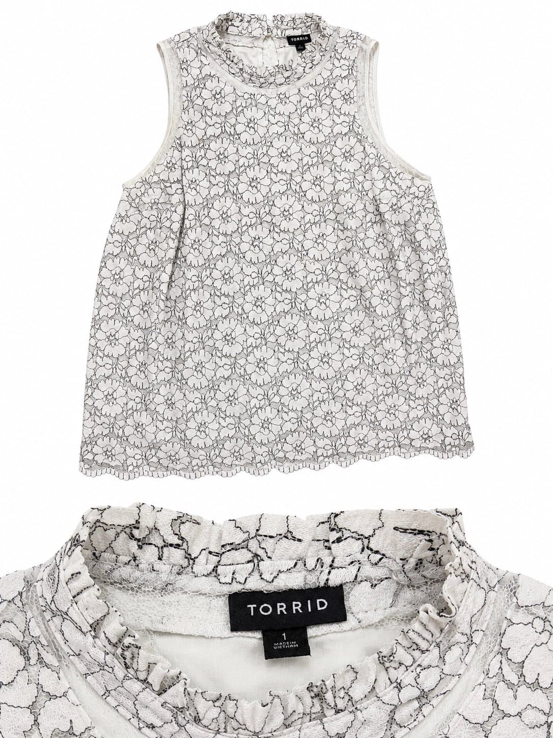 Torrid Women’s Size 1 White Floral Lace Mock Neck Sleeveless Blouse Tank Top 1X