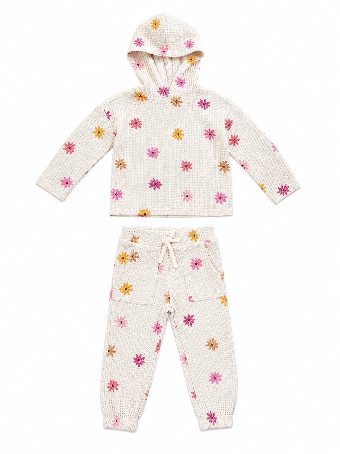 Garanimals Toddler Girl 2T Floral Waffle Knit Hoodie & Jogger Set Cream Pink