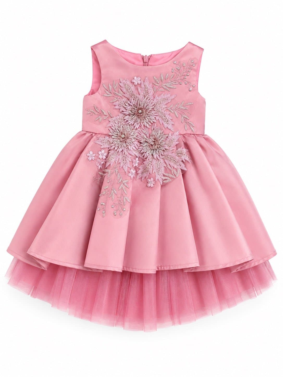 Rare Editions Toddler Girls Pink Satin Floral Appliqué Party Dress Tulle Easter