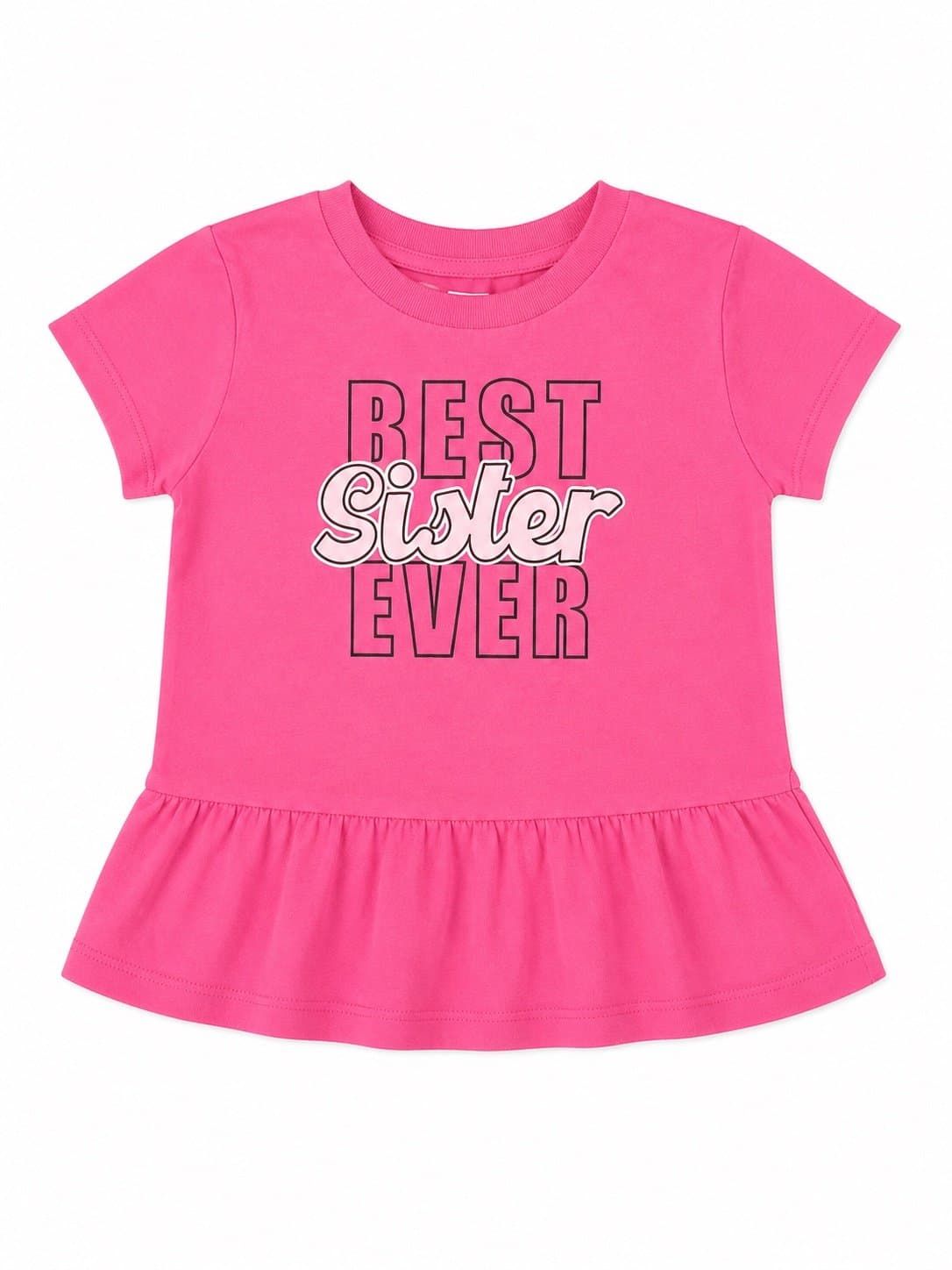 Okie Dokie “Best Sister Ever” Peplum Tee | Girls 18M | Pink Graphic Shirt