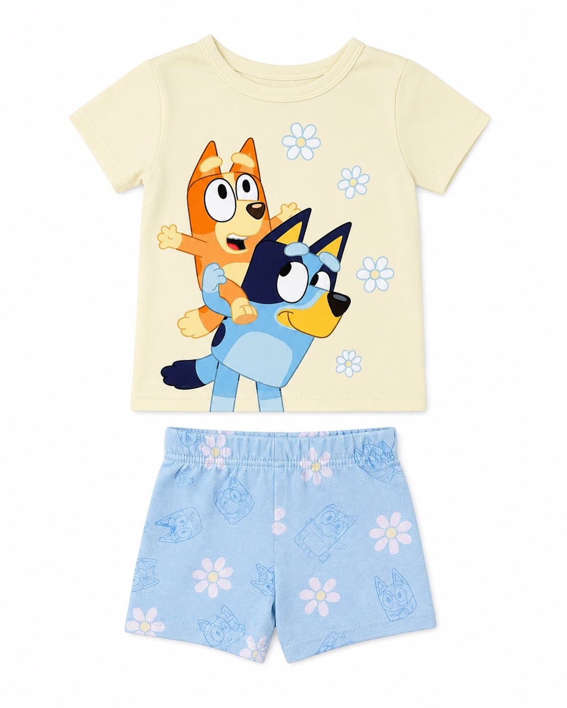 Toddler Girls 2T 2-Piece Shirt & Shorts Outfit Set Bluey Bingo Floral Summer