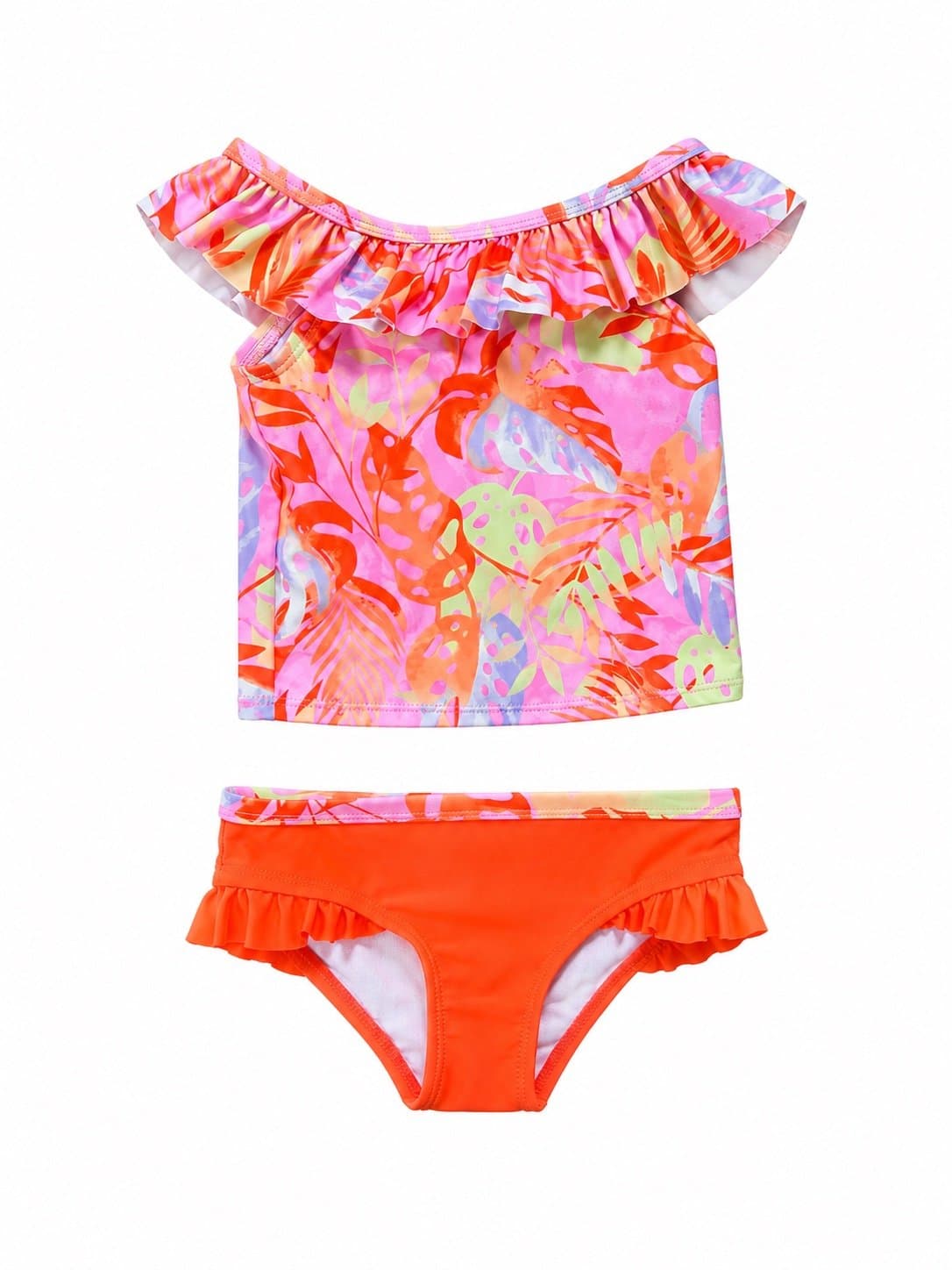 Wonder Nation Toddler Girls 2T Tropical Ruffle Off Shoulder Swimsuit 2 Piece New