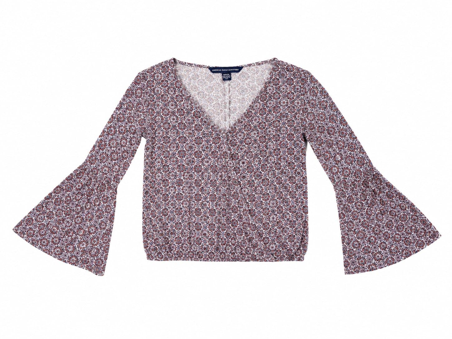 American Eagle Boho Floral Bell Sleeve Blouse – Small