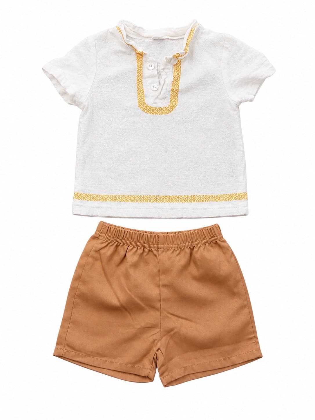 Boutique 12M Embroidered Linen Blend Outfit Set | White Top & Tan Shorts