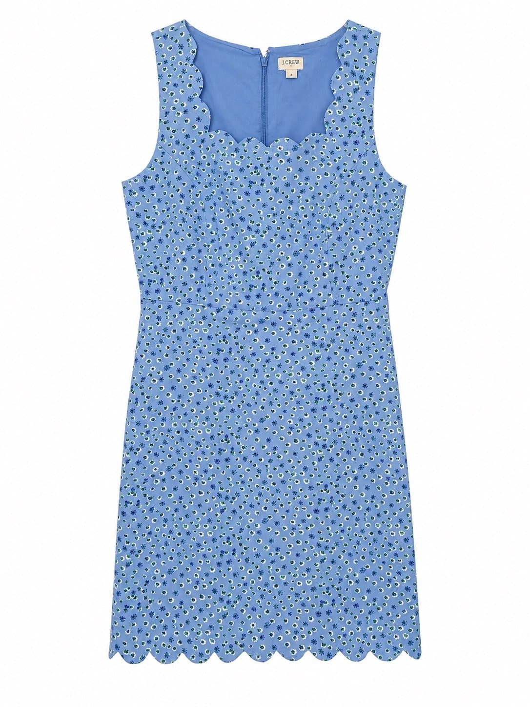 J.Crew Blue Floral Scalloped Sheath Dress Sleeveless Career Garden Party Women’s