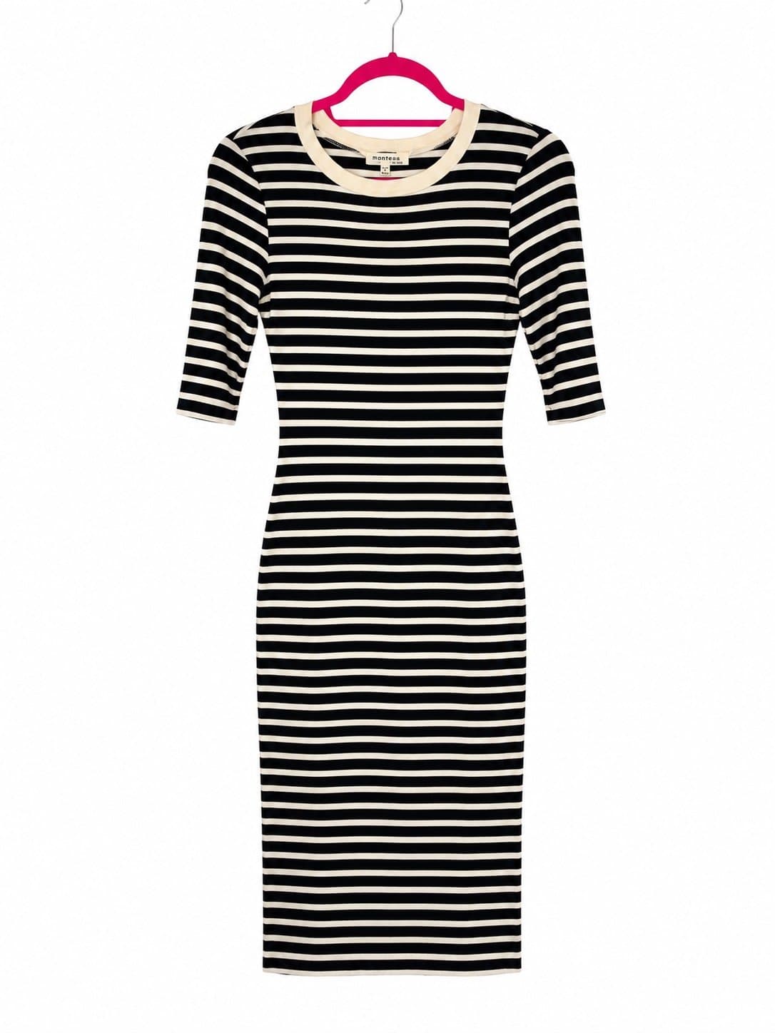 Monteau Los Angeles Black & Ivory Striped Bodycon Midi Dress | Women’s Medium