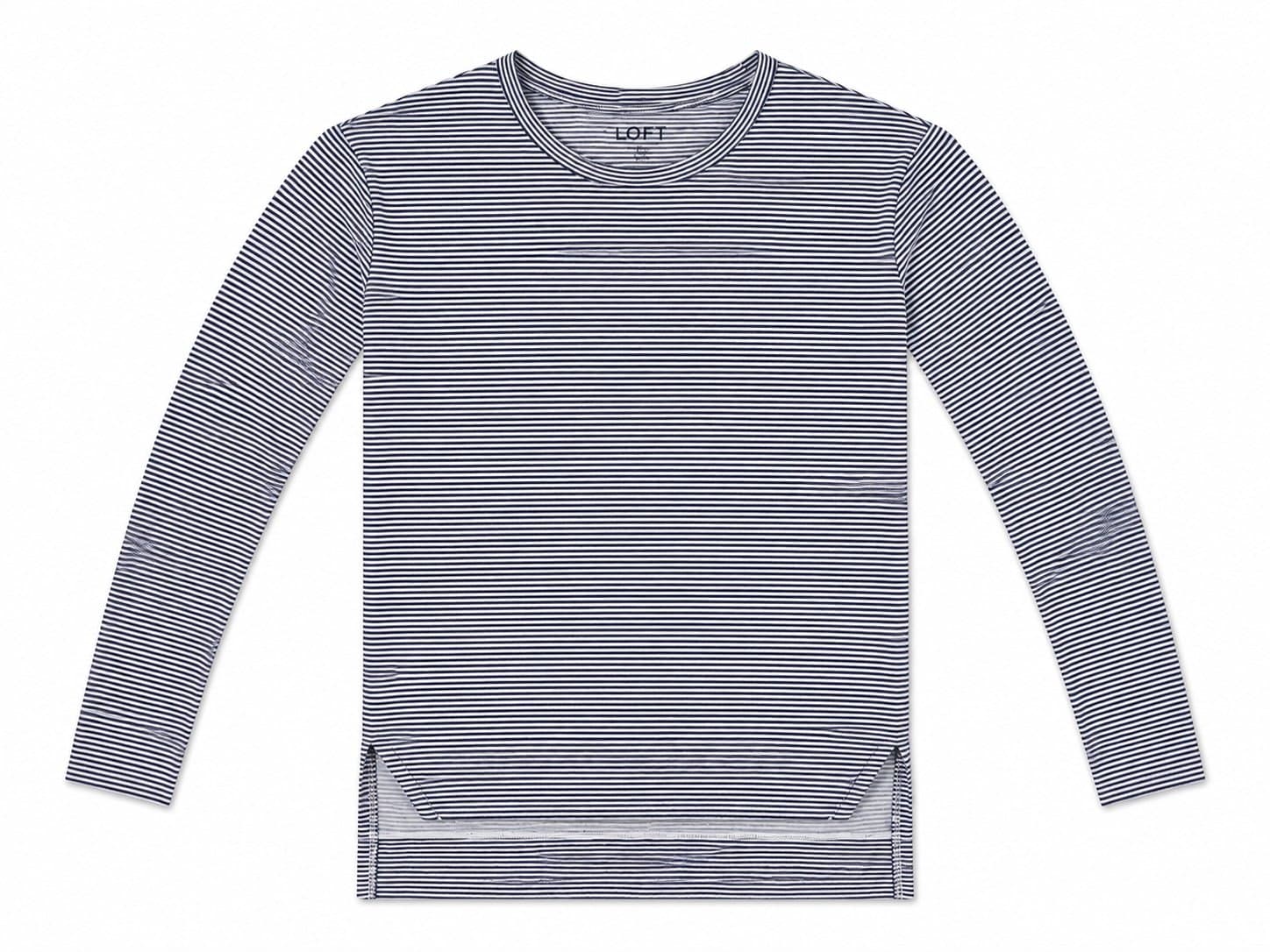LOFT Women’s XS Black & White Striped Long Sleeve Knit Top Crew Neck Lightweight