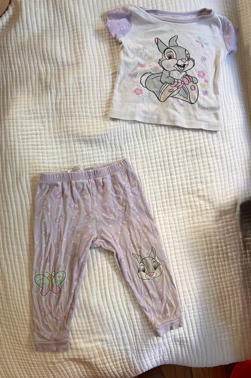 Disney Baby Bambi Thumper 2 Piece Pajama Set Purple Floral 24M 100% Cotton