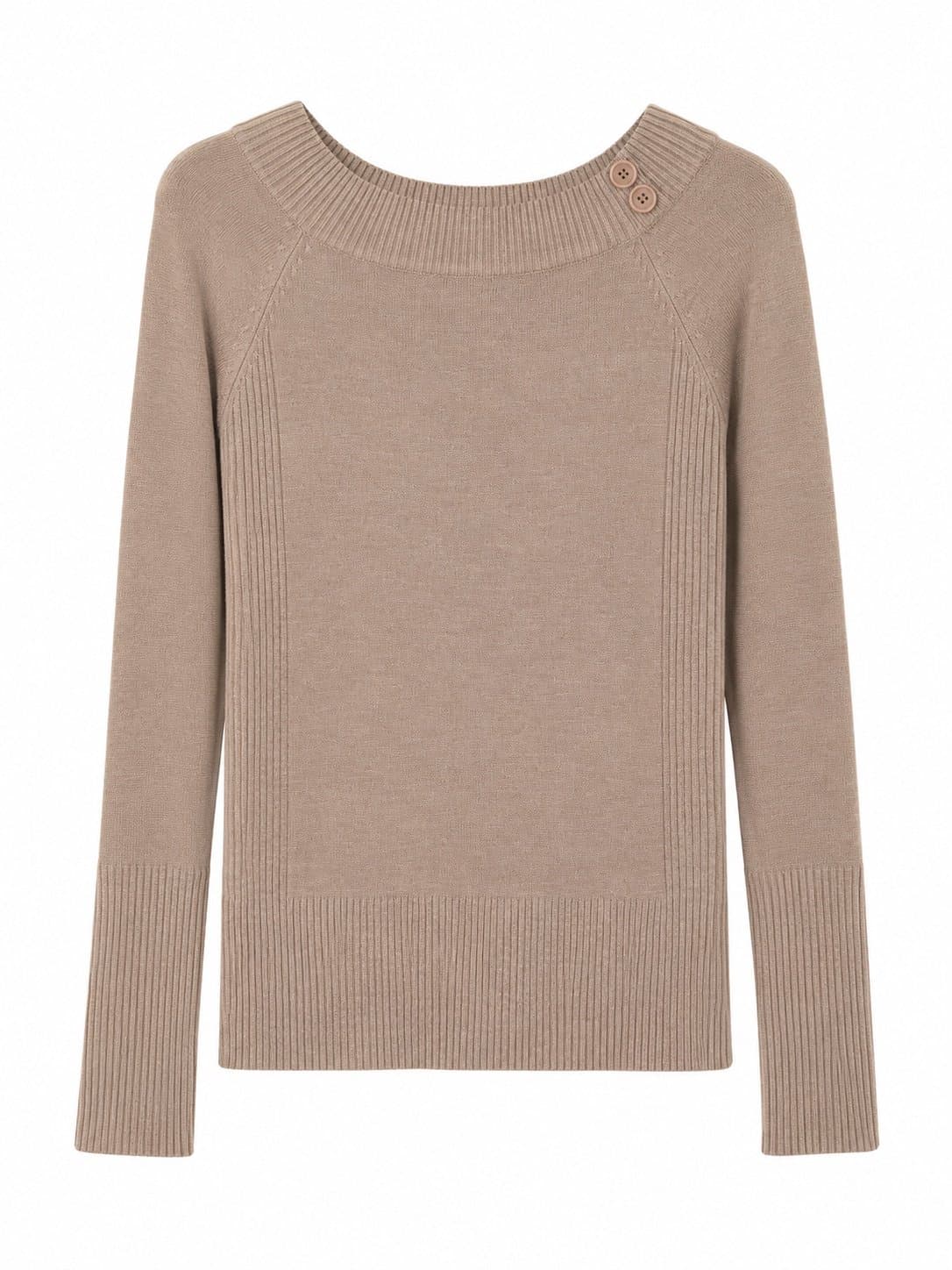 Takeout Women’s Oatmeal Knit Sweater – Button Shoulder – Size Small