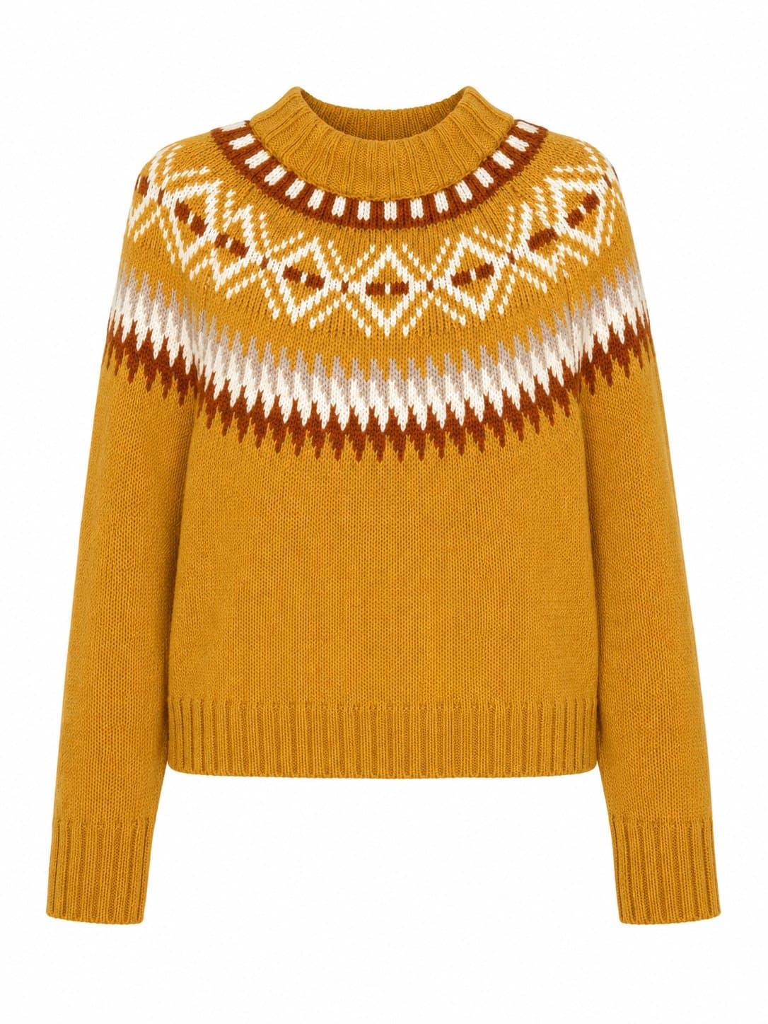 American Eagle Fair Isle Mock Neck Sweater Women’s Small Mustard Yellow Nordic