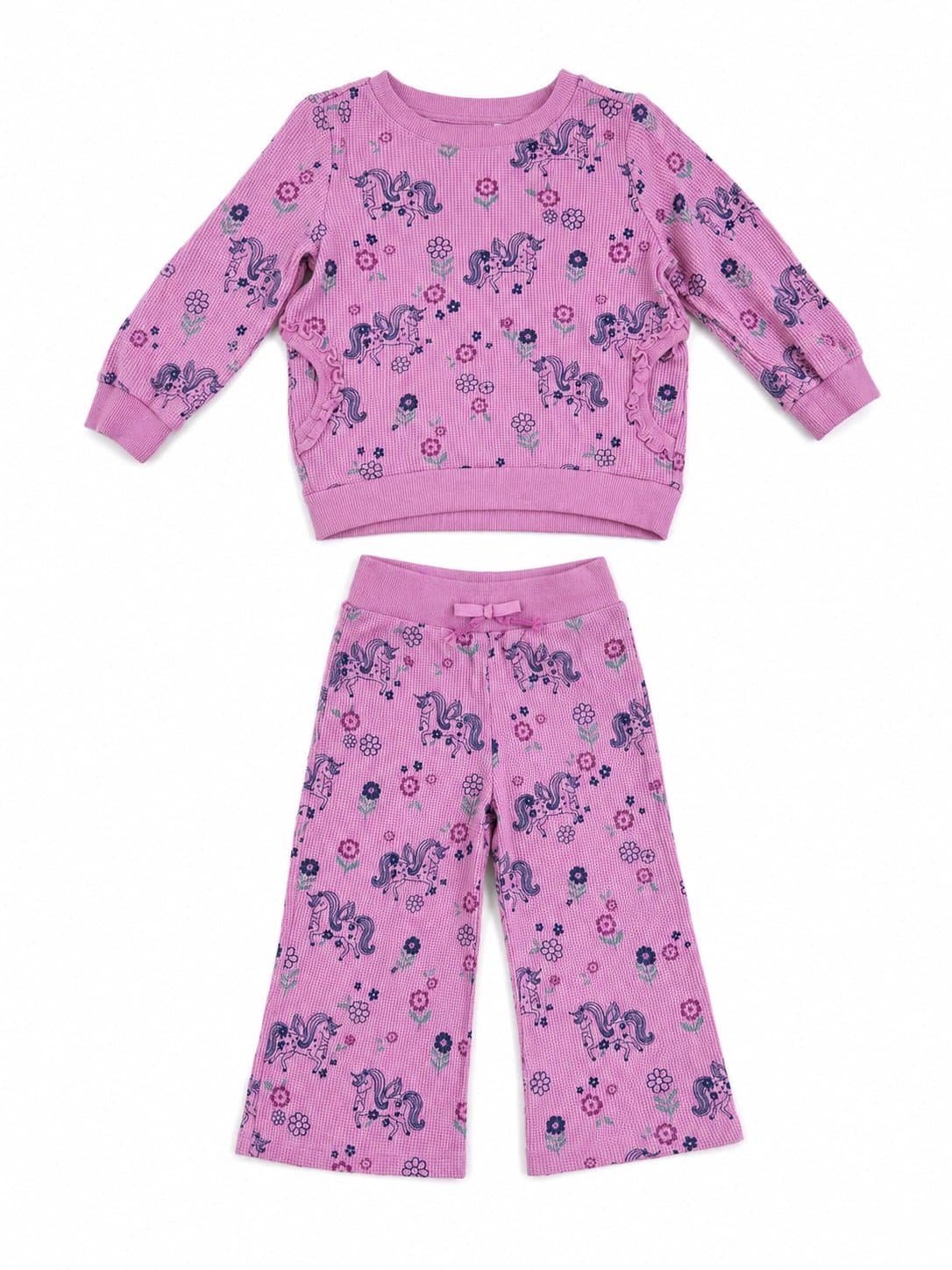 Garanimals Toddler Girls 2T Purple Unicorn Waffle Knit 2-Piece Outfit |