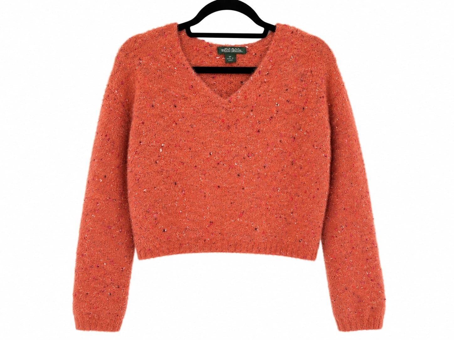 Wild Fable Fuzzy Confetti V-Neck Cropped Sweater Women’s XS Coral Cozy Soft