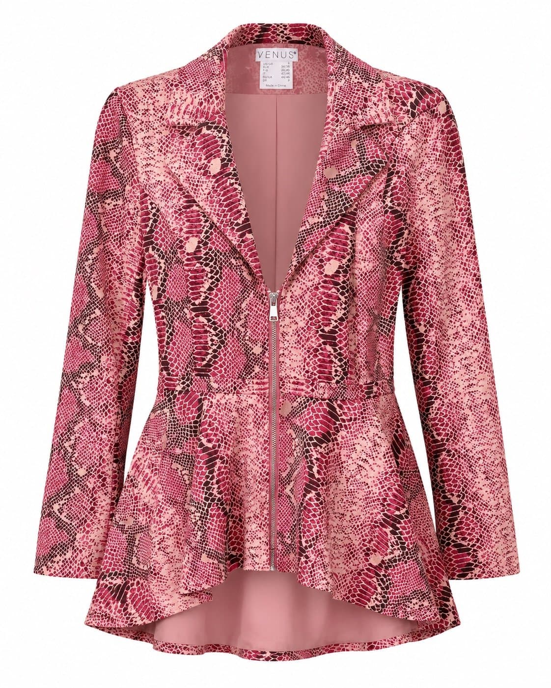 VENUS Pink Snakeskin Print Peplum Zip Jacket – Women’s Small