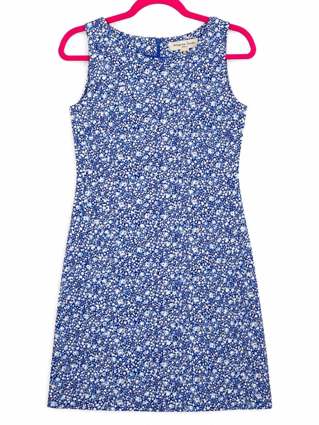 Amanda Smith Blue Floral Sleeveless Cotton Sheath Dress Women’s Size 10