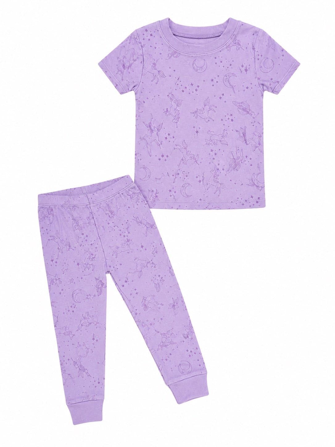 Wonder Nation Girls 2T Purple Unicorn Fairy 2-Piece Cotton Pajama Set EUC