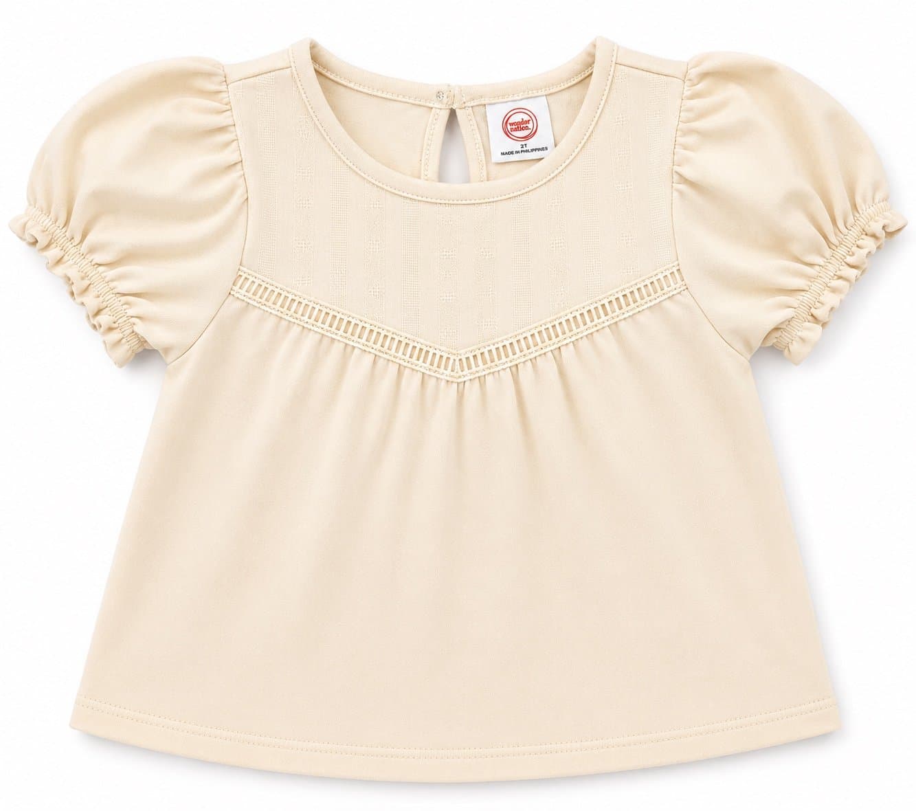 Wonder Nation Toddler Girl Puff Sleeve Top | Cream | Size 2T | Cottagecore Boho