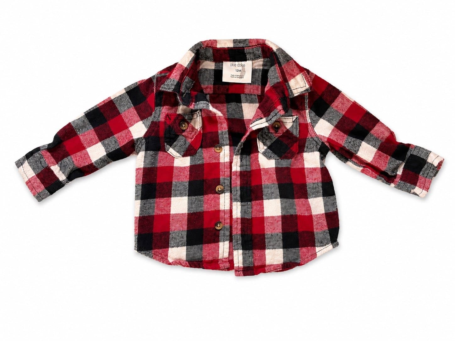Dokie Red & Black Buffalo Plaid Flannel Button-Up Shirt – 12 Months