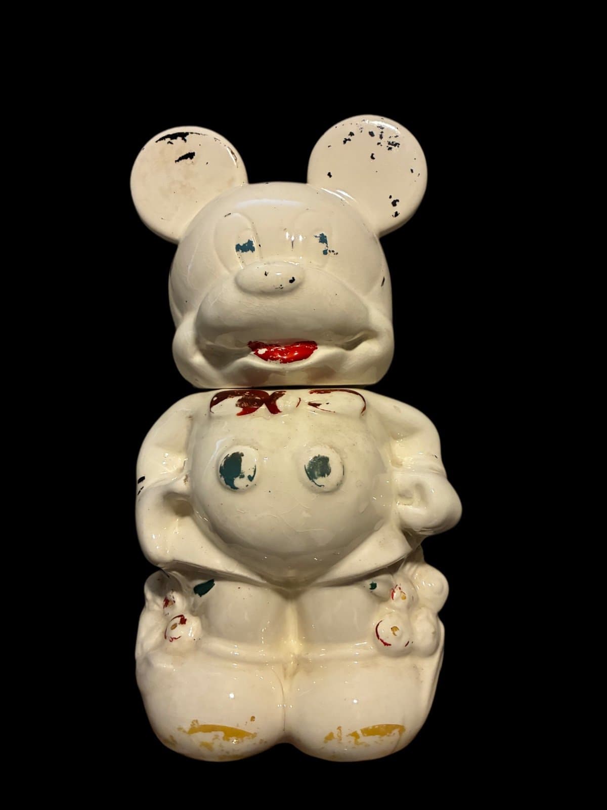 Vintage Mickey Minnie Mouse Ceramic Cookie Jar – Hand-Painted, Mid-Century