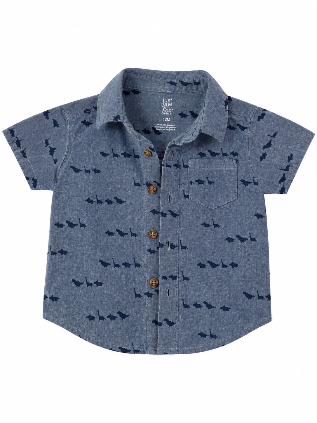 Just One You by Carter’s Baby Boy Button-Up Shirt | Size 12M | Blue Dino Print